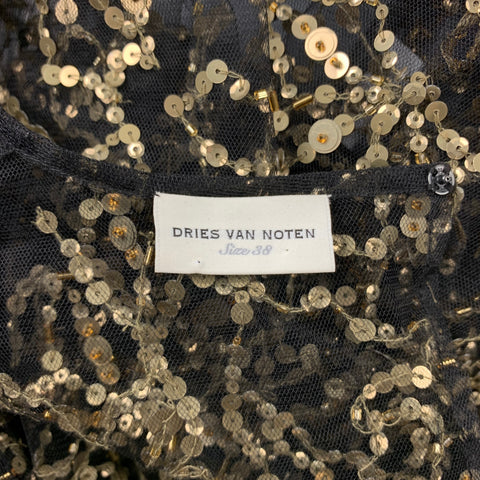 DRIES VAN NOTEN Taille 6 Haut habillé en polyester perlé noir et or