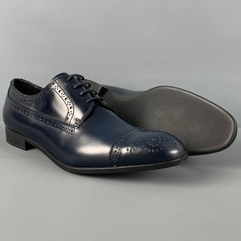 EMPORIO ARMANI Size 9 Navy Perforated Leather Lace Up Shoes