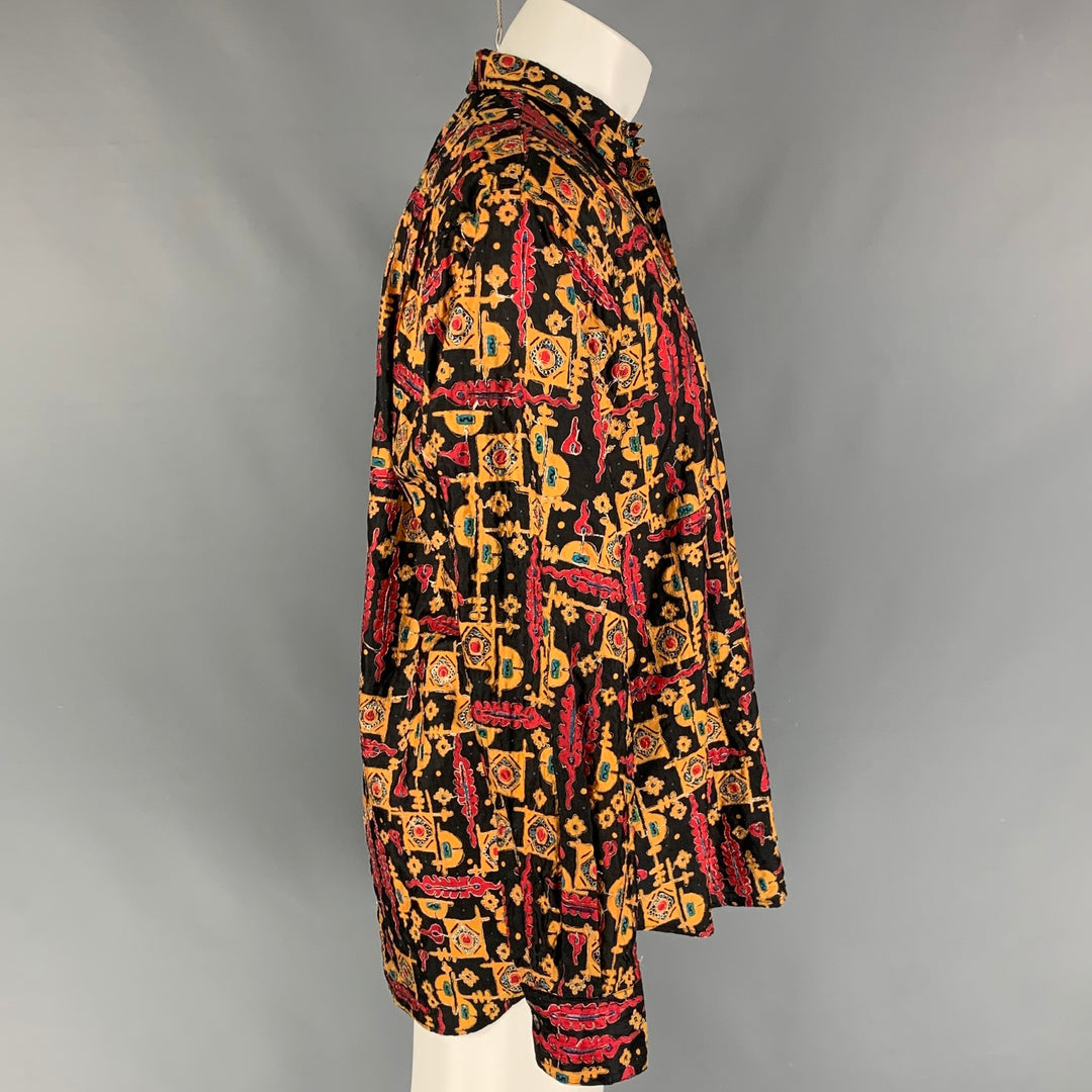 Vintage PAUL SMITH Size M Black Red Yellow Embroidery Silk Long Sleeve Shirt