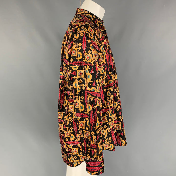 Vintage PAUL SMITH Size M Black Red Yellow Embroidery Silk Long Sleeve Shirt