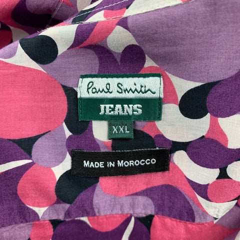 PAUL SMITH Size XXL Purple Print Cotton Button Up Long Sleeve Shirt