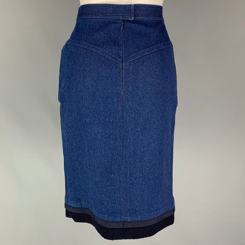 CHANEL FW91 Size 10 Blue Cotton / Lycra Below Knee Pencil Skirt