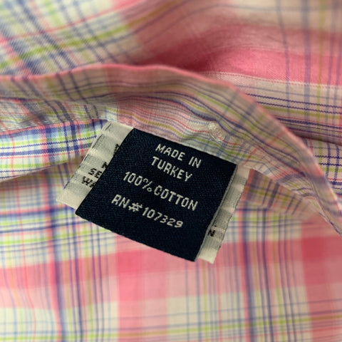 CAFE COTON Size M Pink White Plaid Cotton Short Sleeve Shirt