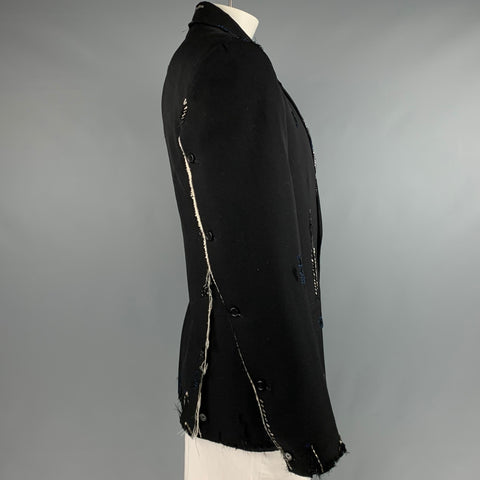 MARNI Size 42 Black Distressed Wool Notch Lapel Sport Coat