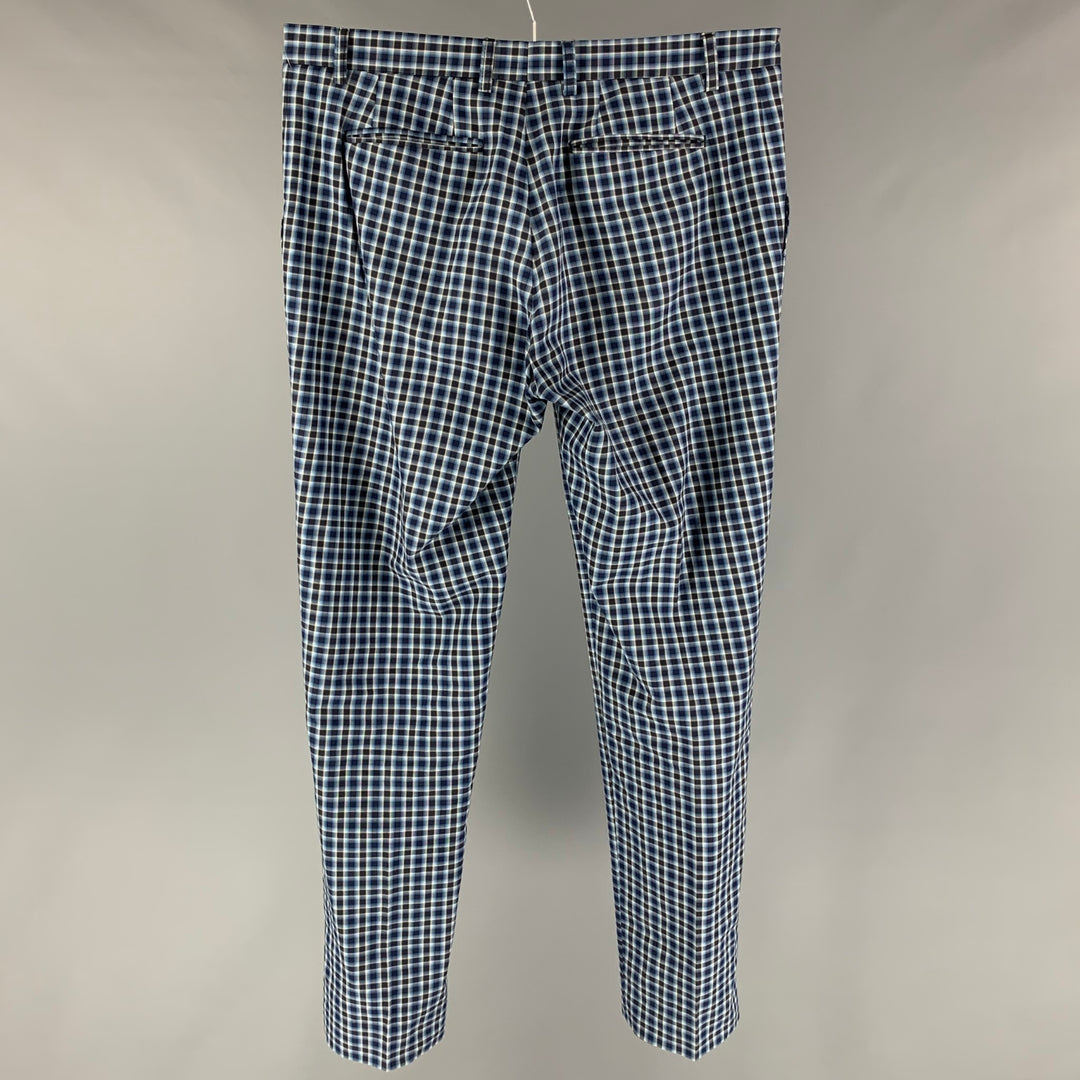 ETRO Size 38 Blue Navy Checkered Cotton Casual Pants