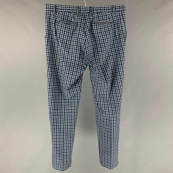 ETRO Size 38 Blue Navy Checkered Cotton Casual Pants