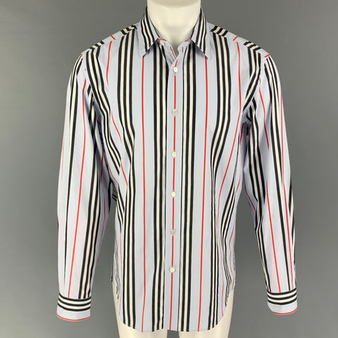 BURBERRY LONDON Size M Light Blue Black Red Stripe Long Sleeve Shirt