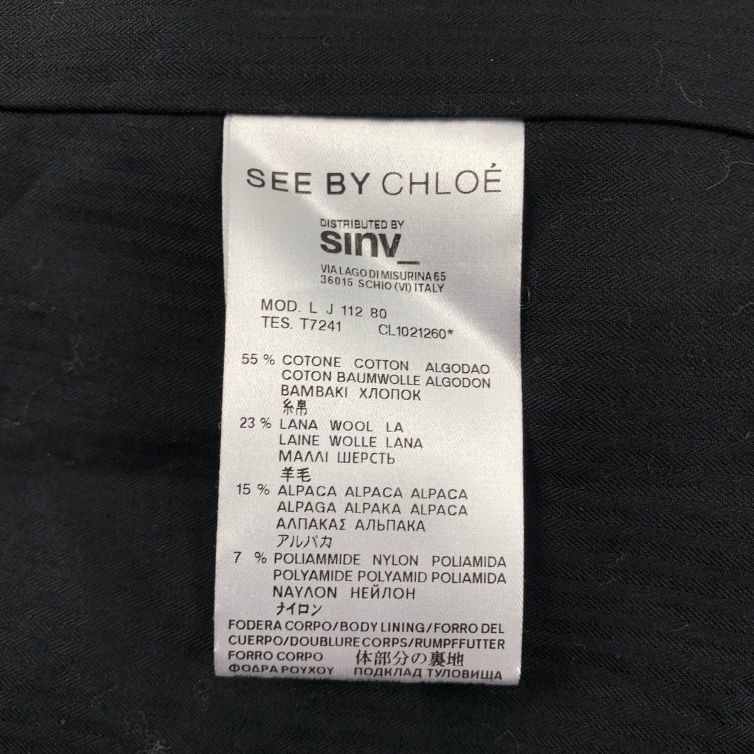SEE By Chloe Size 10 Grey Black Cotton Blend Herringbone Hidden Buttons Coat