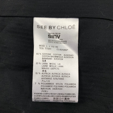SEE By Chloe Size 10 Grey Black Cotton Blend Herringbone Hidden Buttons Coat