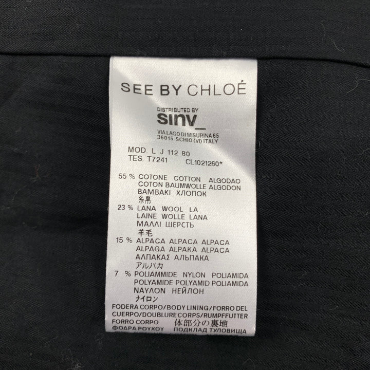 SEE By Chloe Size 10 Grey Black Cotton Blend Herringbone Hidden Buttons Coat