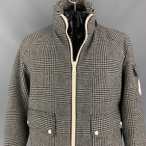 MONCLER  Size 44 Black & White Plaid Wool Down Filled Jacket