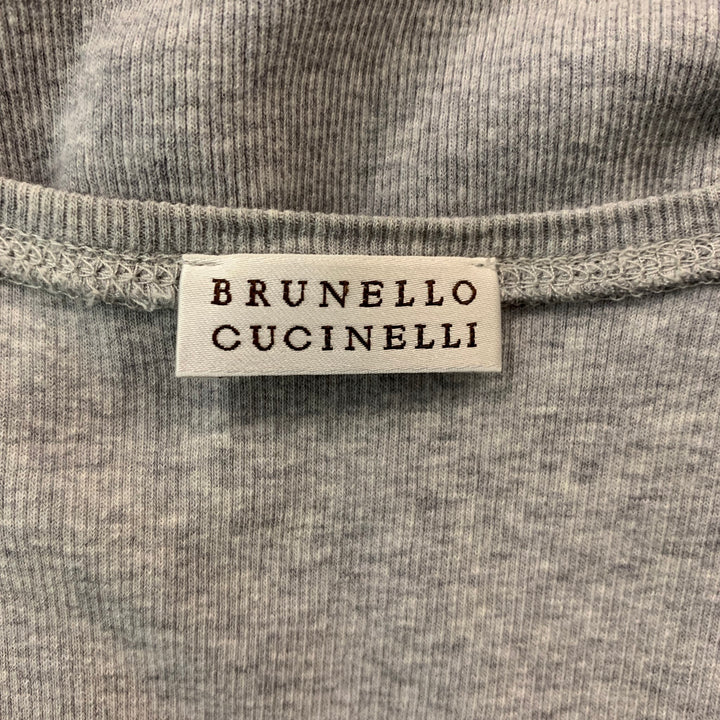 BRUNELLO CUCINELLI Size S Grey Heather Ribbed Cotton Scoop Neck T-Shirt