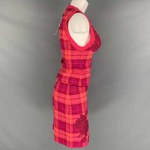 LA PERLA Conjuntos de trajes por encima de la rodilla con lápiz a cuadros de elastano de lana rojo rosa talla 2