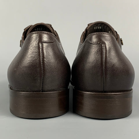 ROBERTO CAVALLI Size 10 Brown Leather Square Toe Lace Up Shoes