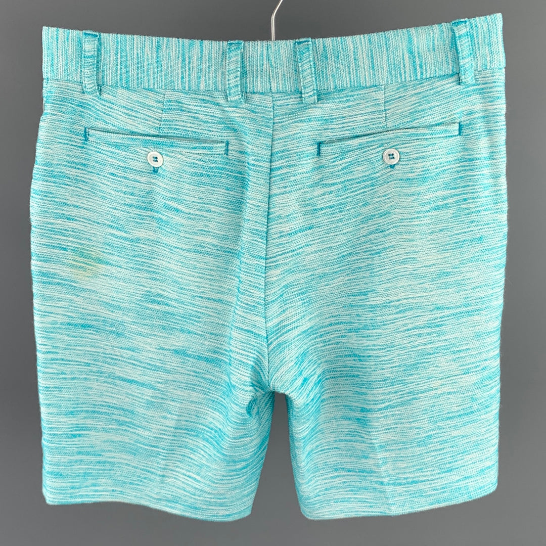 MR TURK Talla 30 Pantalones cortos con bragueta y cremallera de mezcla de viscosa de punto azul y blanco
