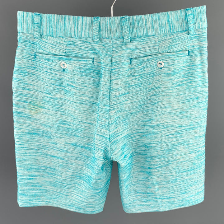 MR TURK Talla 30 Pantalones cortos con bragueta y cremallera de mezcla de viscosa de punto azul y blanco