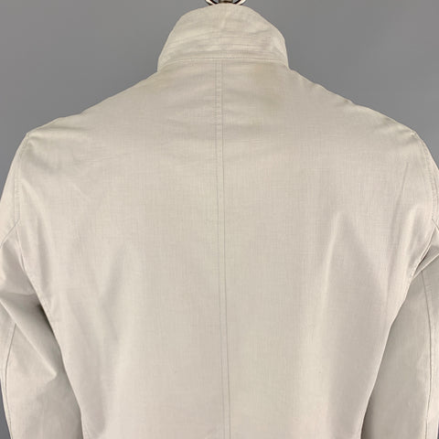 THEORY Jayden Size XL Light Grey Cotton High Collar Belted Cuffs Buttoned Jacket