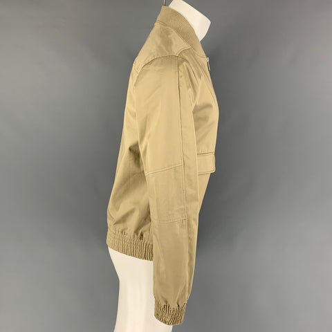 VINCE Chaqueta con cremallera de poliéster y algodón caqui talla S