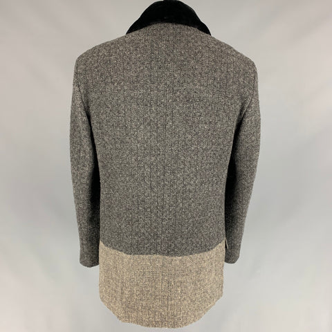 VERSACE JEANS COUTURE Size XL Grey & Black Tweed Faux Fur Lapel Coat