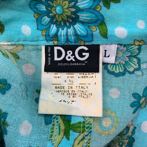 D&G by DOLCE & GABBANA Size L Aqua & Green Floral Cotton Long Sleeve Shirt