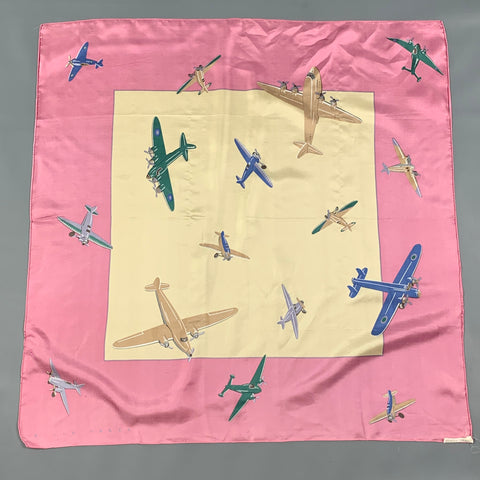 PERRY ELLIS Pink Beige Plane Print Silk Scarf