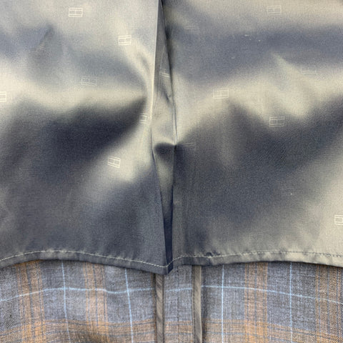 TOMMY HILFIGER Size 40 Navy & Brown Plaid Linen Notch Lapel Sport Coat