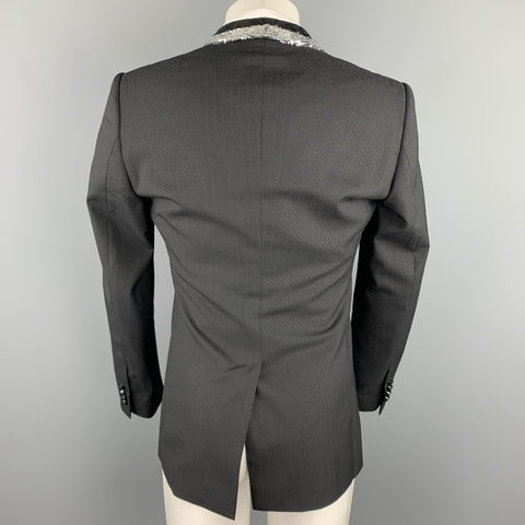 DOLCE & GABBANA Size 36 Regular Black Wool Blend Sequined Shawl Lapel Tuxedo