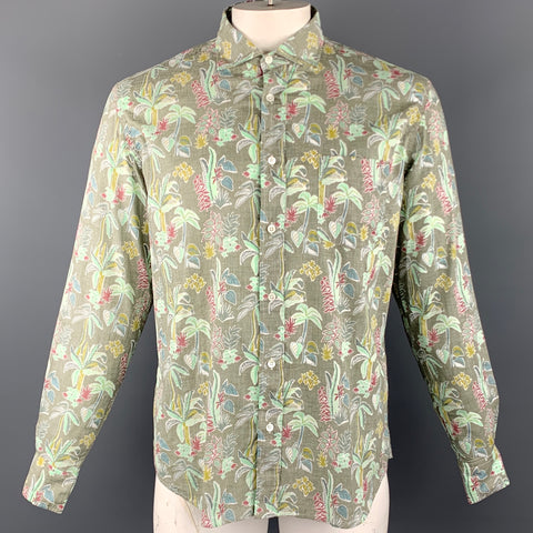 HARTFORD Size M Green Print Cotton Button Up Long Sleeve Shirt