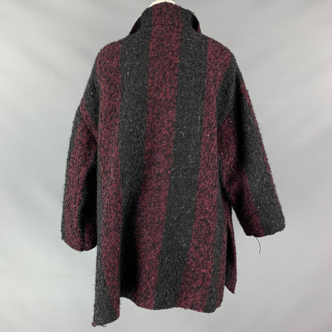 IRO Size 6 Black & Burgundy Stripe Wool Blend Open Front Coat