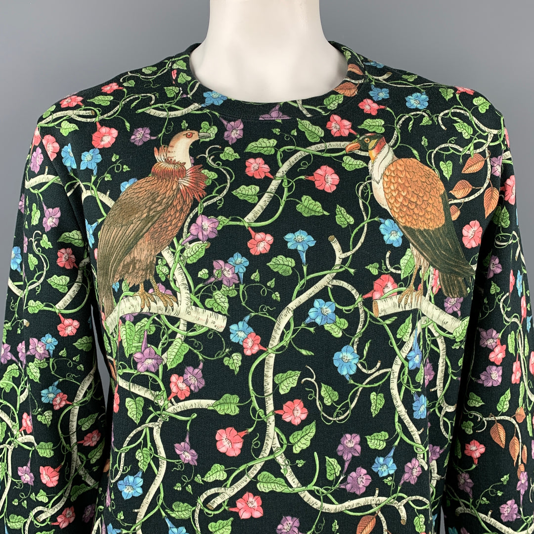GUCCI 2016 Birds Of Prey Talla XL Sudadera con cuello redondo de algodón floral multicolor