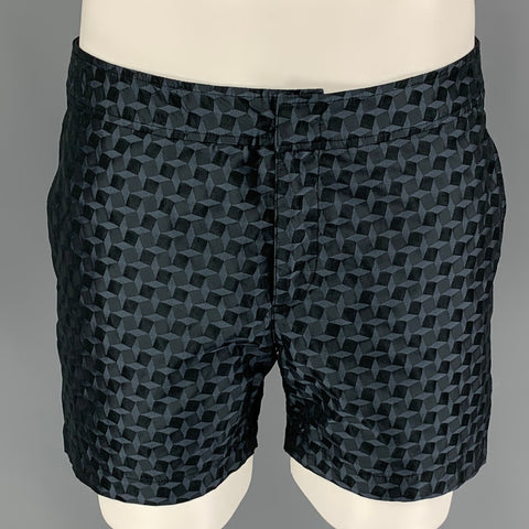 ORLEBAR BROWN Talla M Bañador con forro de poliéster geométrico negro carbón