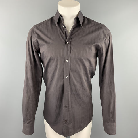 DOLCE & GABBANA Size S Brown Stripe Cotton Button Up Long Sleeve Shirt