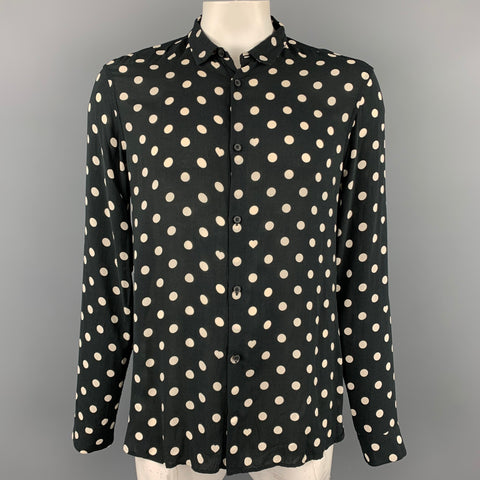 ALLSAINTS Size XL Black & White Polka Dot Viscose Button Up Long Sleeve Shirt