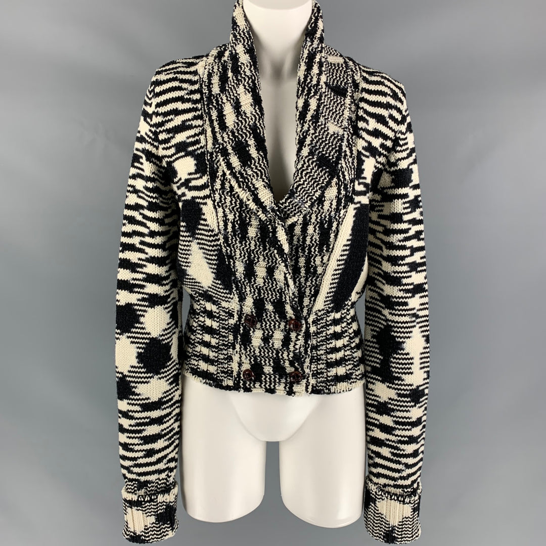 MISSONI Size 6 Black & White Wool Knitted Jacket (Outdoor)