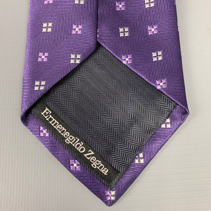 ERMENEGILDO ZEGNA Purple & White Squares Silk Tie