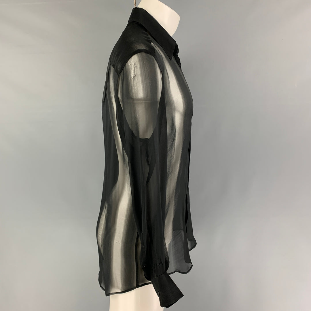 GUCCI by Tom Ford Size L Black Sheer Stripe Silk Button Up Long Sleeve Shirt