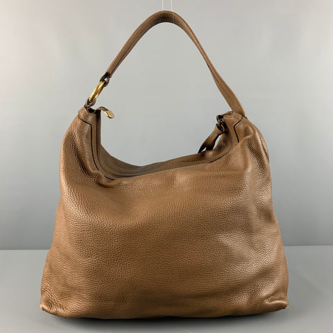 GUCCI Brown Pebble Grain Leather Hobo Handbag