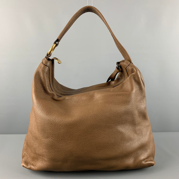 GUCCI Brown Pebble Grain Leather Hobo Handbag