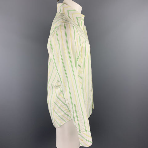 J. LINDEBERG Size M Green & White Stripe Cotton Button Up Long Sleeve Shirt