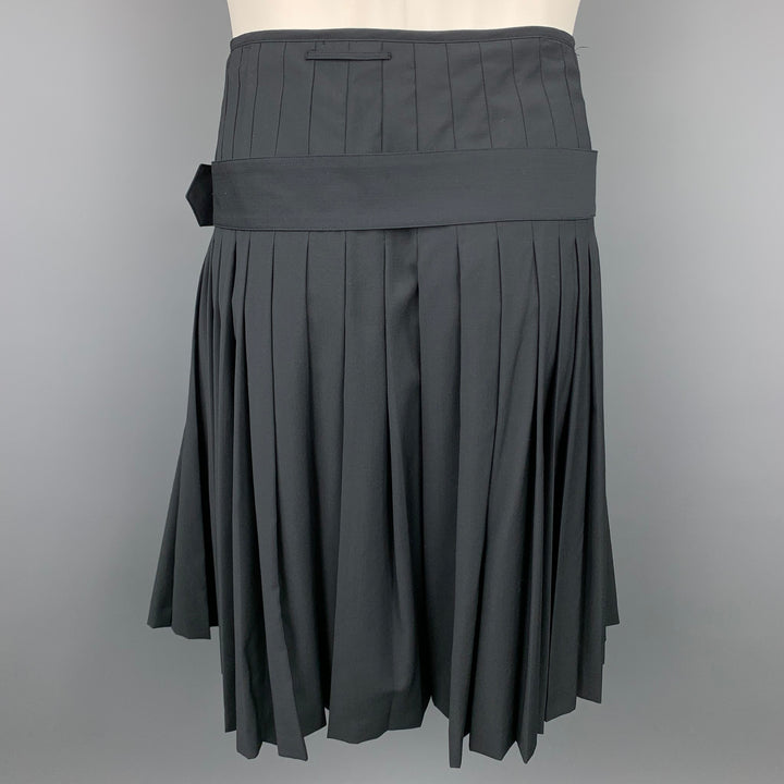 Vintage JEAN PAUL GAULTIER Size 30 Charcoal Pleated Virgin Wool Belted Kilt Skirt