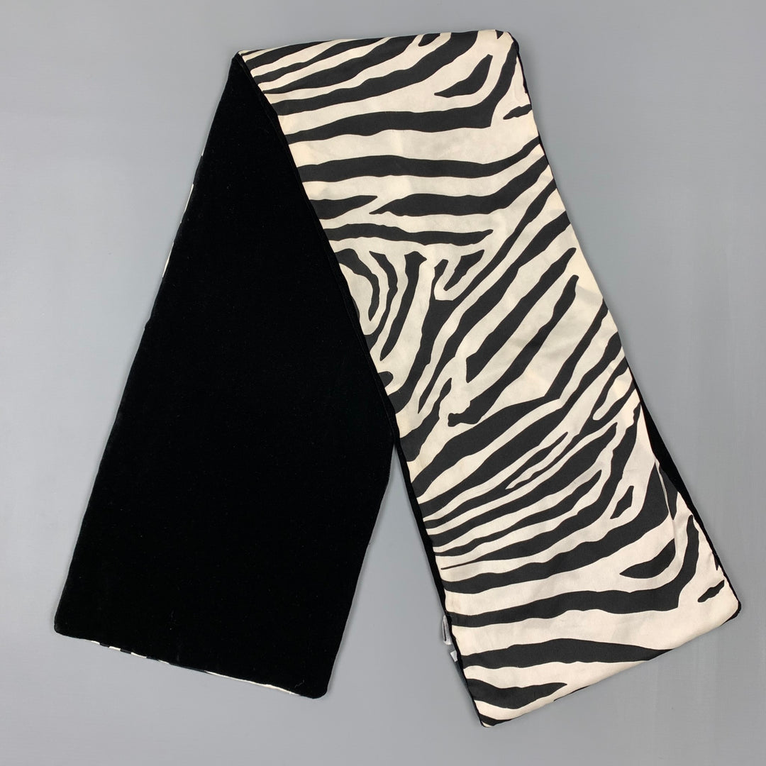 DOLCE & GABBANA Black & White Zebra Rayon Velvet Reversible Scarf