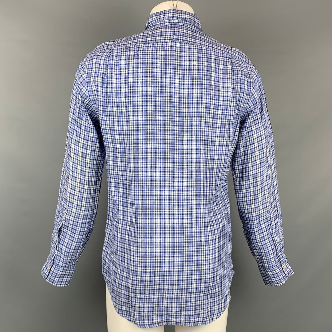 POLO par RALPH LAUREN Taille S Chemise à manches longues boutonnée en lin à carreaux bleus