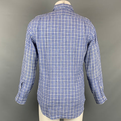 POLO by RALPH LAUREN Size S Blue Plaid Linen Button Up Long Sleeve Shirt