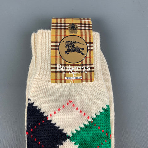 BURBERRYS Size L Beige Navy & Green Argyle Wool Nylon Knit Socks