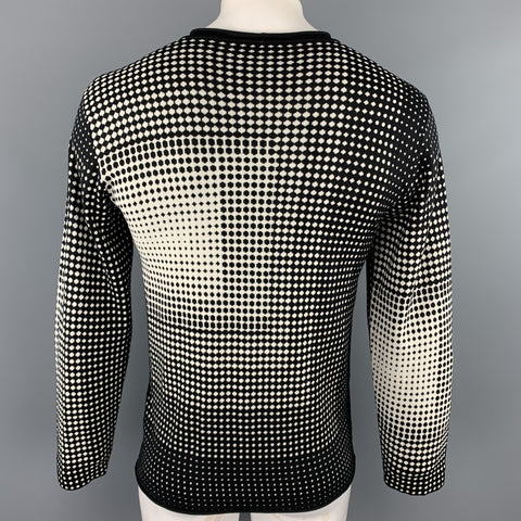 ARMANI COLLEZIONI Taille L Pull géométrique en soie / viscose noir et blanc