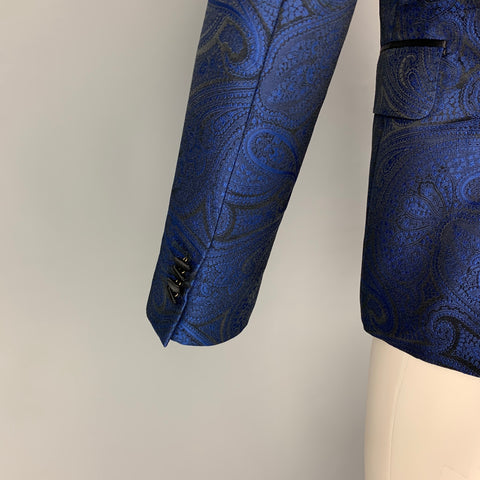 DSQUARED2 Size 38 Blue Black Jacquard Polyester Silk Sport Coat