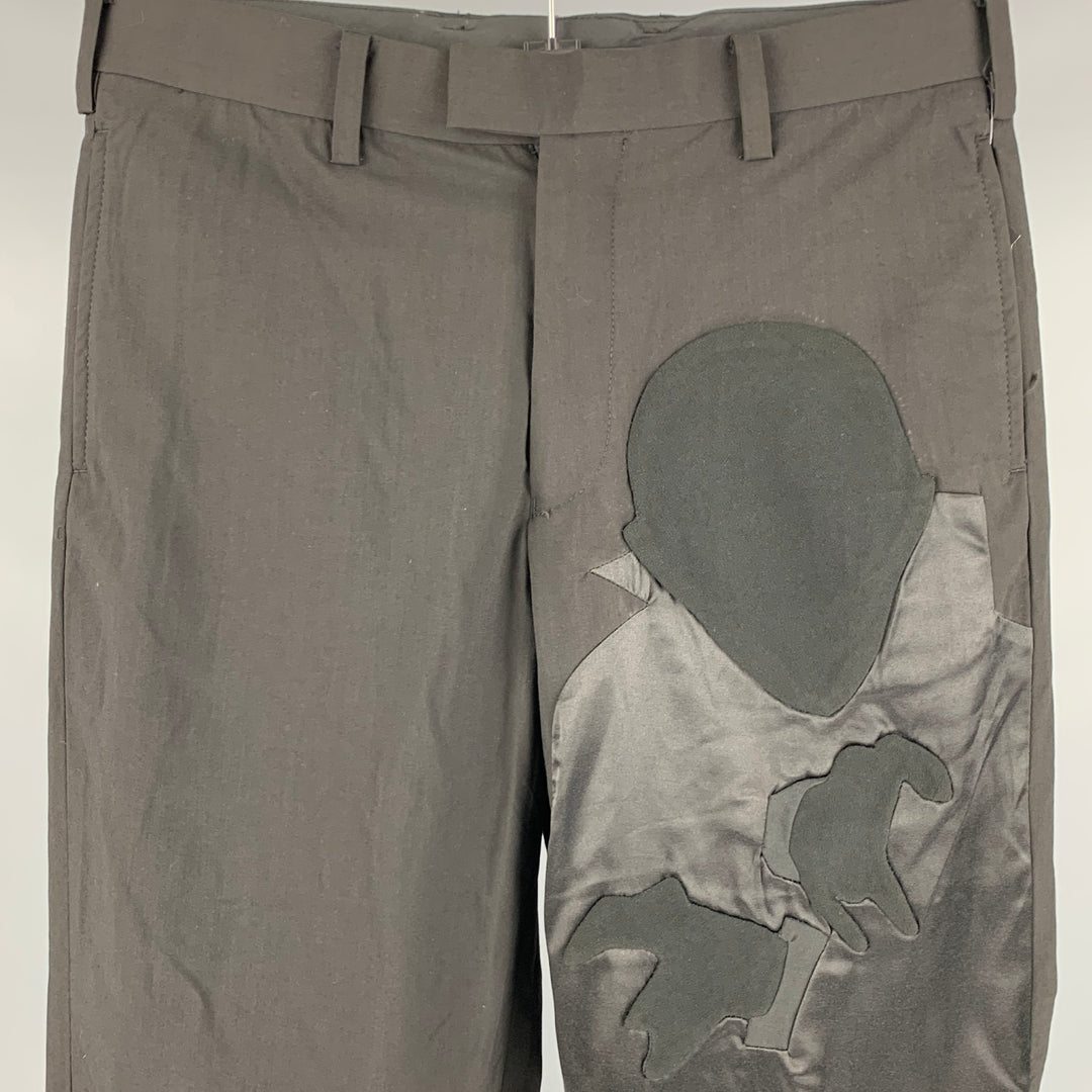 UNDERCOVER Size 30 Black Applique Wool Blend Apron Dress Pants