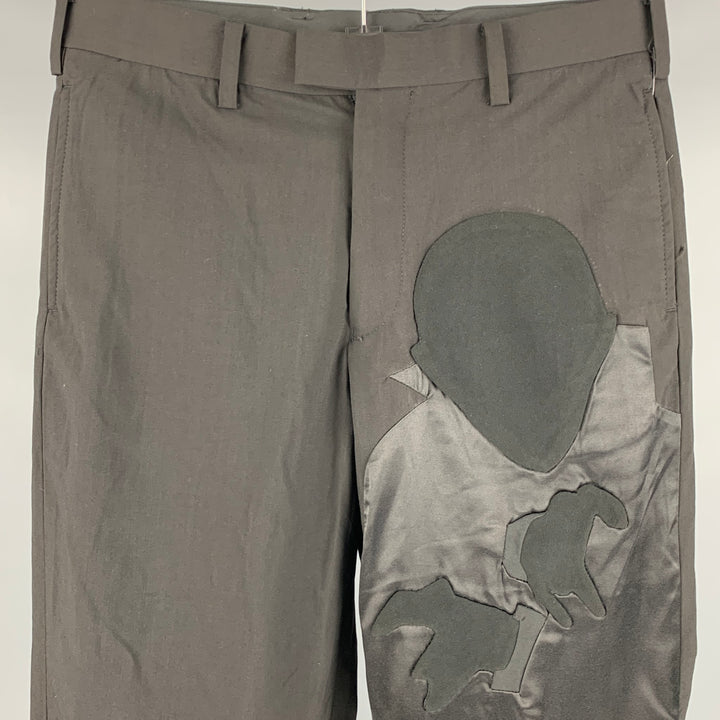 UNDERCOVER Size 30 Black Applique Wool Blend Apron Dress Pants