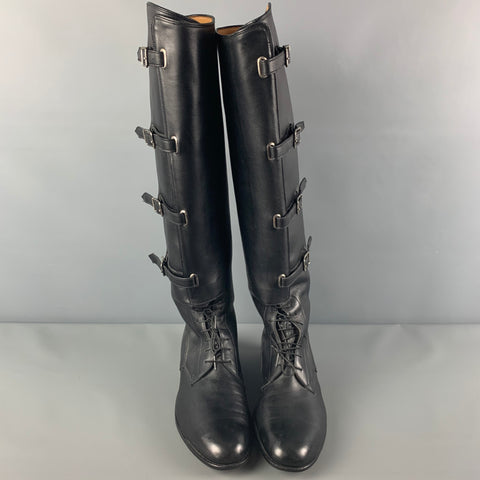 E. VOGEL Size 11 Black Leather Belted Custom Boots