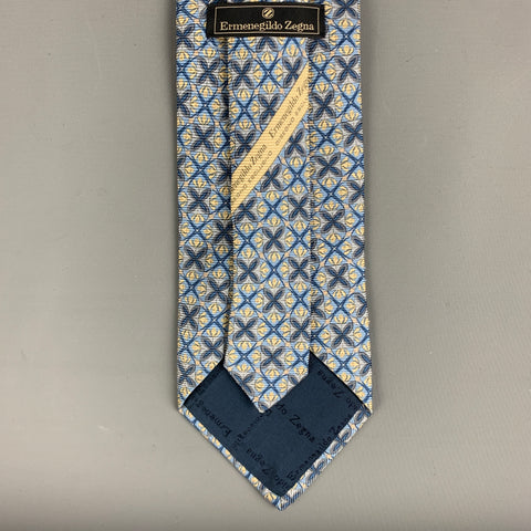 ERMENEGILDO ZEGNA Blue Yellow Abstrack Floral Silk Tie